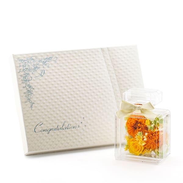 Rosary フラワーボトル サニーオレンジ+キラキラHAPPYBOX電報プレシャスホワイト