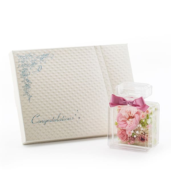 Rosary フラワーボトル ハッピーピンク+キラキラHAPPYBOX電報プレシャスホワイト