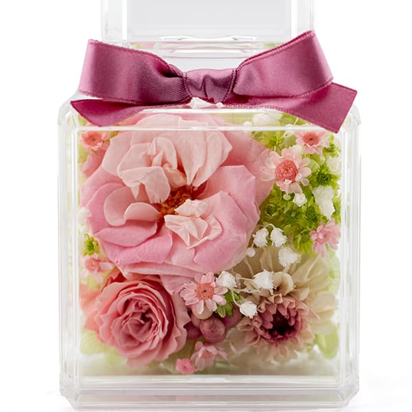 Rosary フラワーボトル ハッピーピンク＋キラキラHAPPYBOX電報プレシャスホワイト