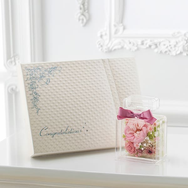 Rosary フラワーボトル ハッピーピンク＋キラキラHAPPYBOX電報プレシャスホワイト