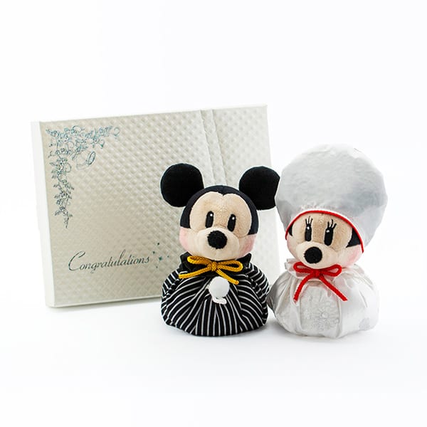 【ディズニー】ミッキーマウス＆ミニーマウス 和装ウェディングマスコット＋キラキラHAPPYBOX電報プレシャスホワイト