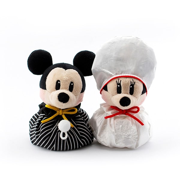 【ディズニー】ミッキーマウス＆ミニーマウス 和装ウェディングマスコット＋キラキラHAPPYBOX電報プレシャスホワイト