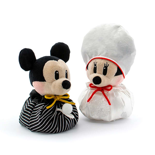 【ディズニー】ミッキーマウス＆ミニーマウス ウェディングマスコット＋和風HAPPYBOX電報 花手鞠 茜