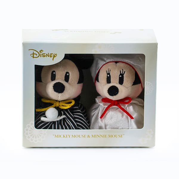 【ディズニー】ミッキーマウス＆ミニーマウス ウェディングマスコット＋和風HAPPYBOX電報 花手鞠 茜