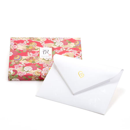 ミッキーマウス＆ミニーマウス 和装ウェディングマスコット＋和風HAPPYBOX電報 花手鞠 茜