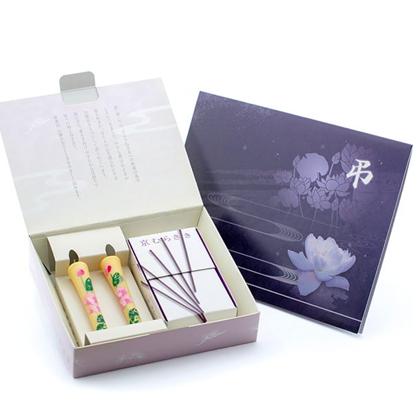 お悔やみ電報 蓮 手描き色絵ろうそくとお線香「京むらさき」お供え