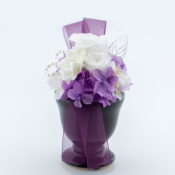 プリザーブド供花メモリアルポット詩杯型（S）ホワイト