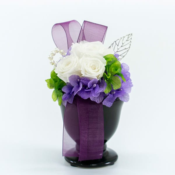 プリザーブド供花メモリアルポット詩杯型（S）ホワイト