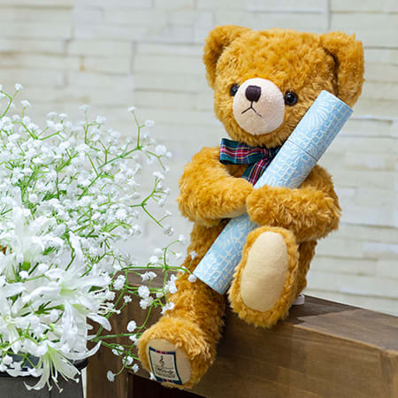 丸筒電報をしっかり抱えたくまのメロディ