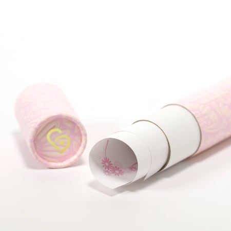 丸筒電報 パステルピンクと赤い筒箱