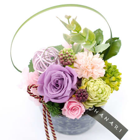 【父の日】〈HANARI〉モダンそばちょこ パープル+和風HAPPYBOX電報 花手鞠 藍