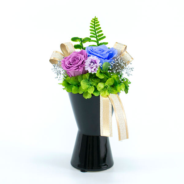 プリザーブド供花メモリアルポット詩杯型 ブルー