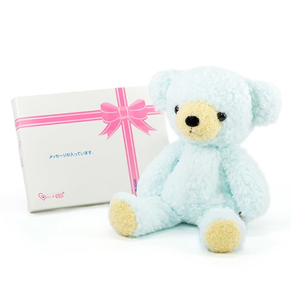 【日本製】クマのフカフカ(M)ユニコーン ブルー＋ドキドキHAPPYBOX電報