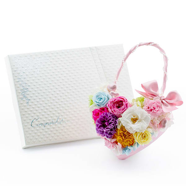 Rosary ハートのフラワーバッグ +キラキラHAPPYBOX電報プレシャスホワイト