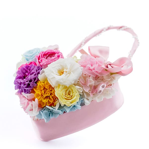 〈*Rosary*〉ハートのフラワーバッグ ＋キラキラHAPPYBOX電報プレシャスホワイト