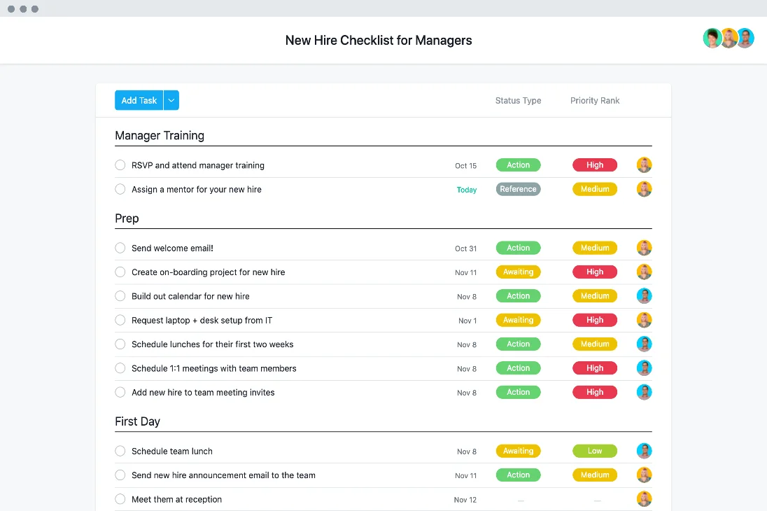 Asana new hire checklist template