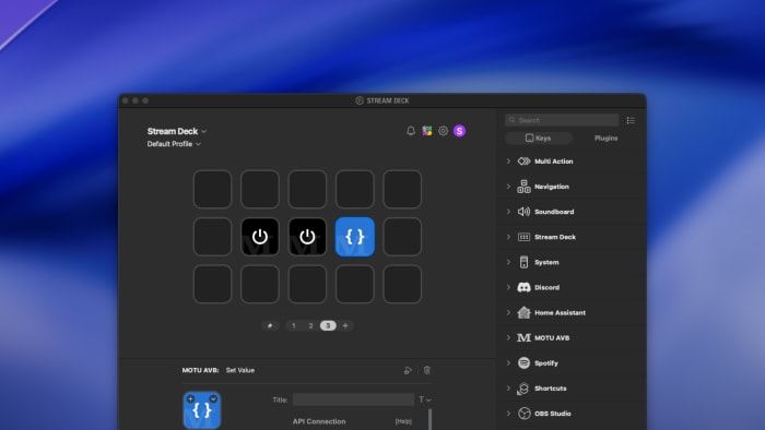 StreamDeck running the MOTU plugin