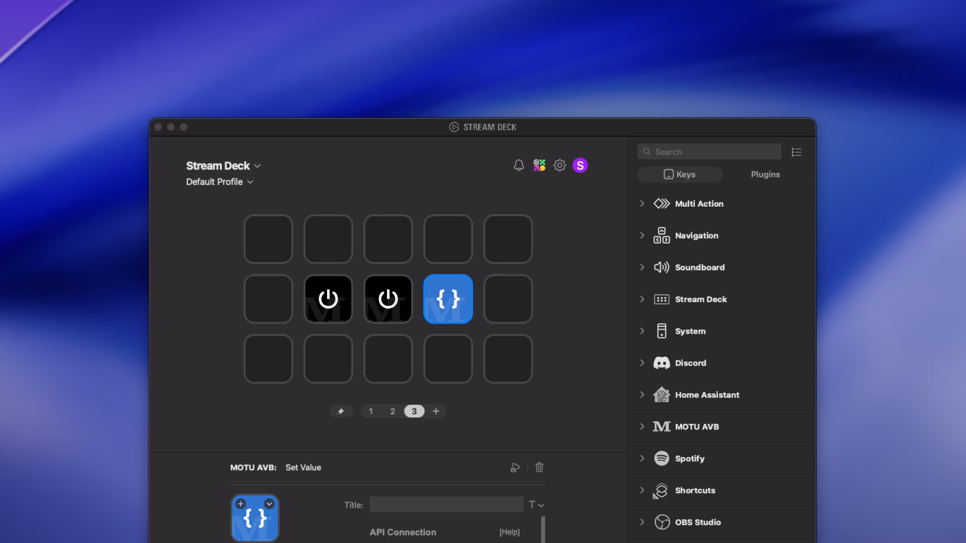 StreamDeck running the MOTU plugin
