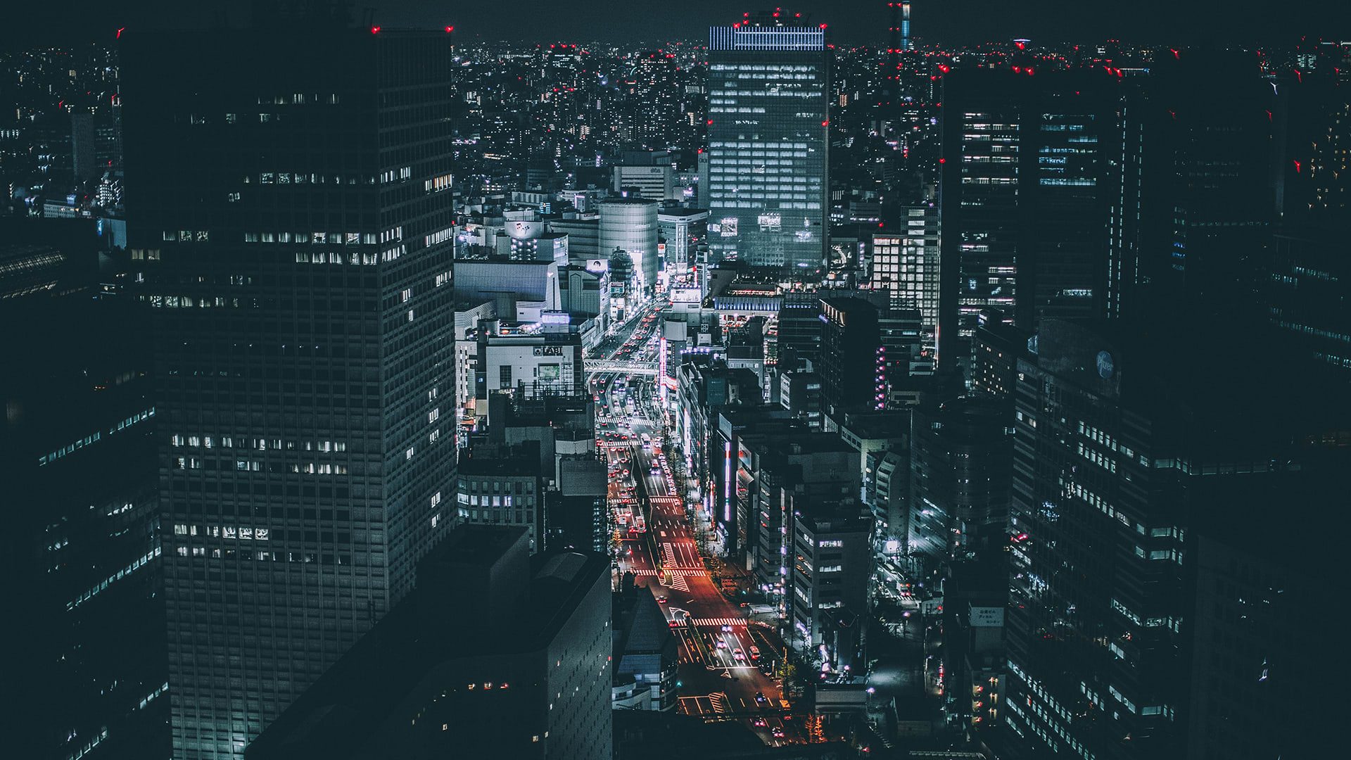 Tokyo skyline with traffic at night