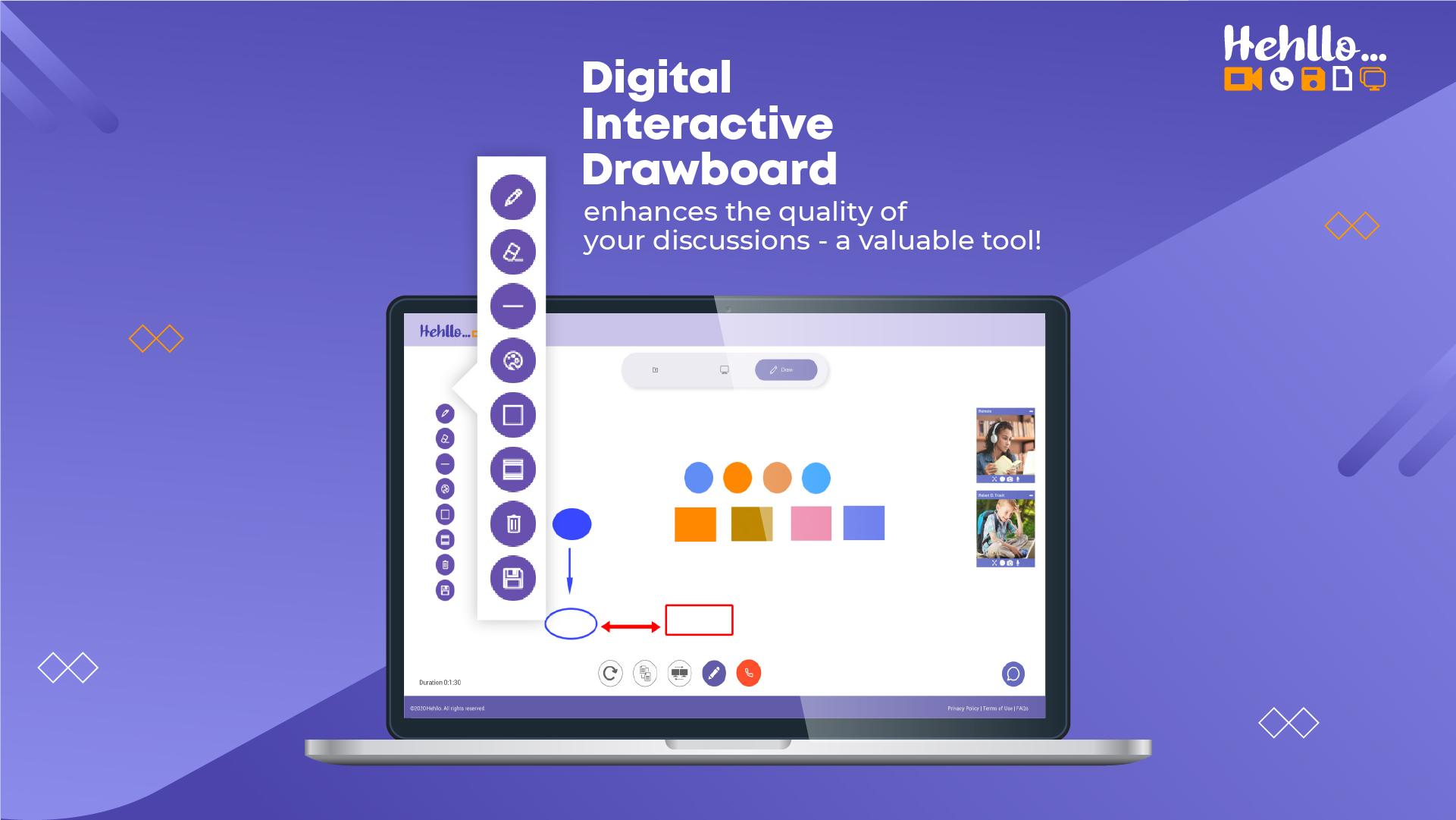 Video Conferencing, Screen & File Share, Chat, Draw by Hehllo