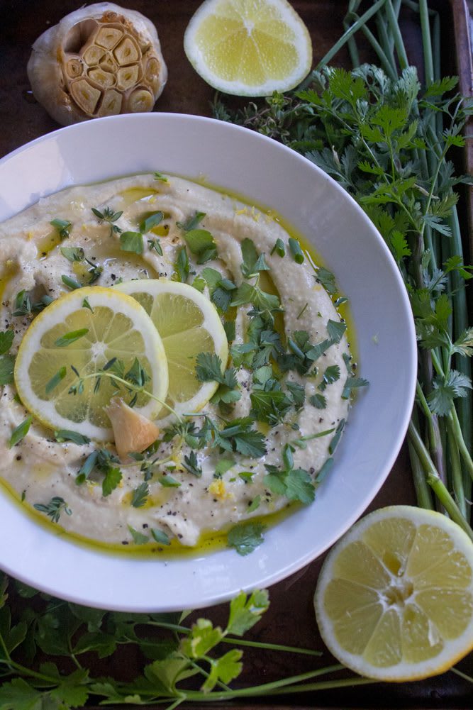 2022_LemonGarlicHummus_31web Lemon Garlic Hummus with roasted garlic, lemon paste, chives, parsley, and cilantro