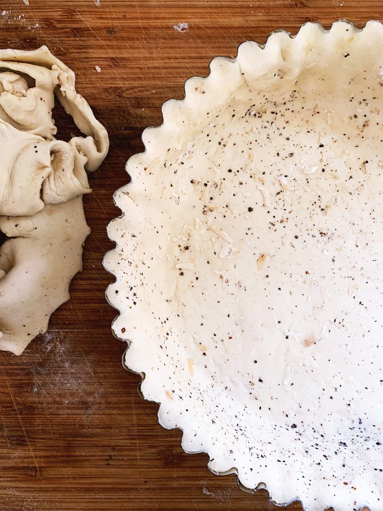 CountrySalmonPie_Dough_TartTin_web Parmesan Crust with seasoning