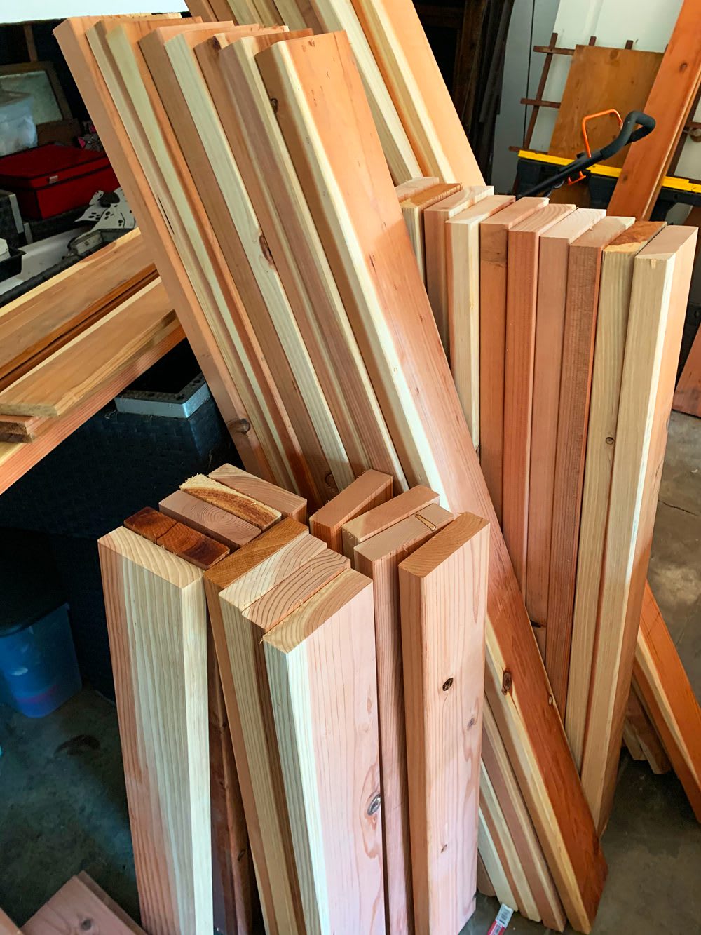 RedwoodBoxes_Boards_Stack_web Redwood lumber cut-to-size for custom kitchen garden beds in the Heirloom Potager workshop