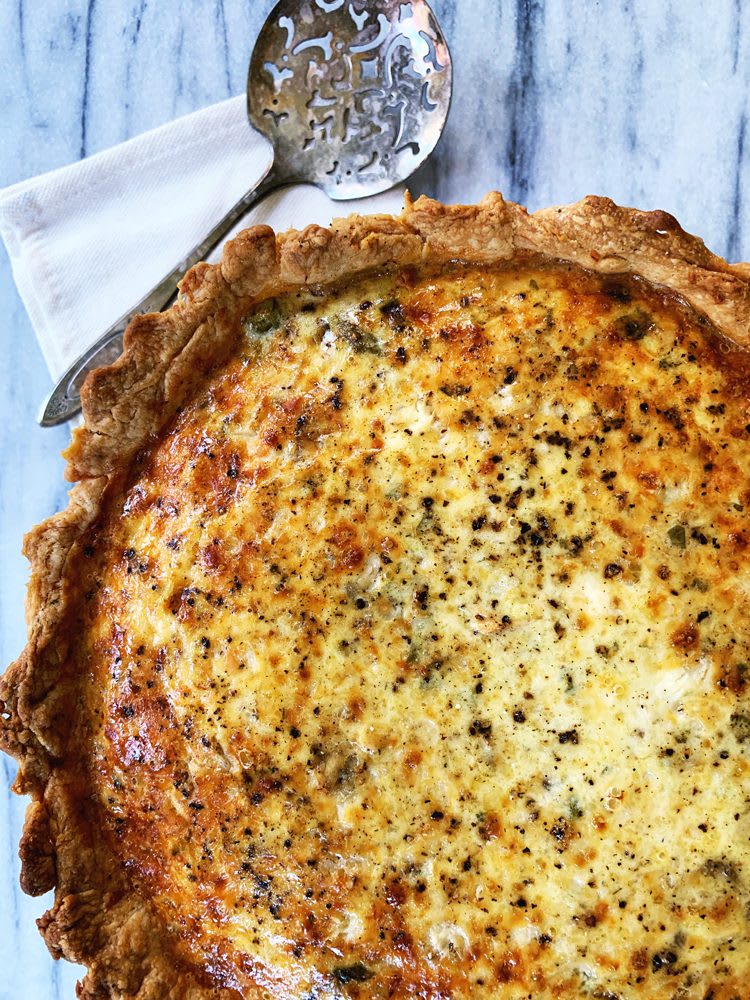 Baked Country Salmon Pie with antique serving spoon