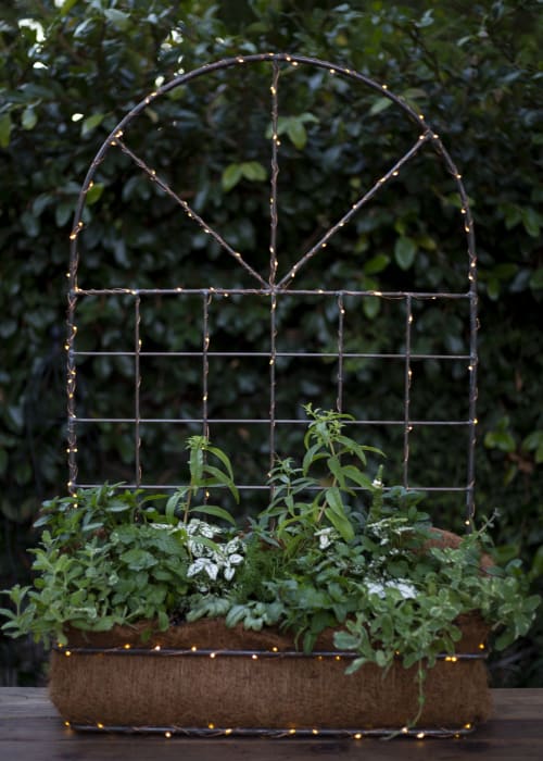 Window Box Planter with solar lights and edible herbs