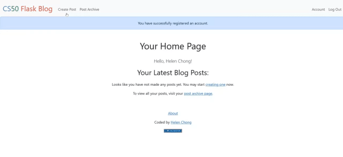 Screenshot of CS50 Flask Blog