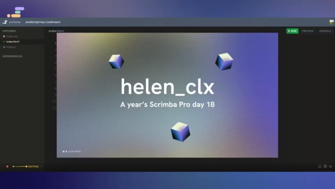 Screenshot of JavaScriptmas PrizeFest announcing helen_clx as the Day 18 winner
