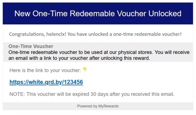 Email screenshot of WooRewards Add-On: One-Time Redeemable Voucher