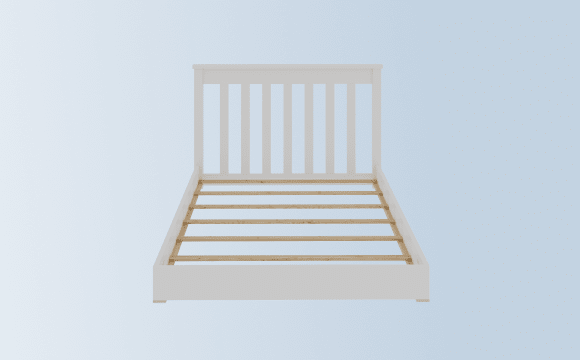 A rendered image of the Gramercy Bed Frame on a light blue background gradient