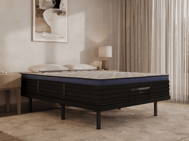 A Gif of the Midnight Luxe on an adjustable base moving up and down