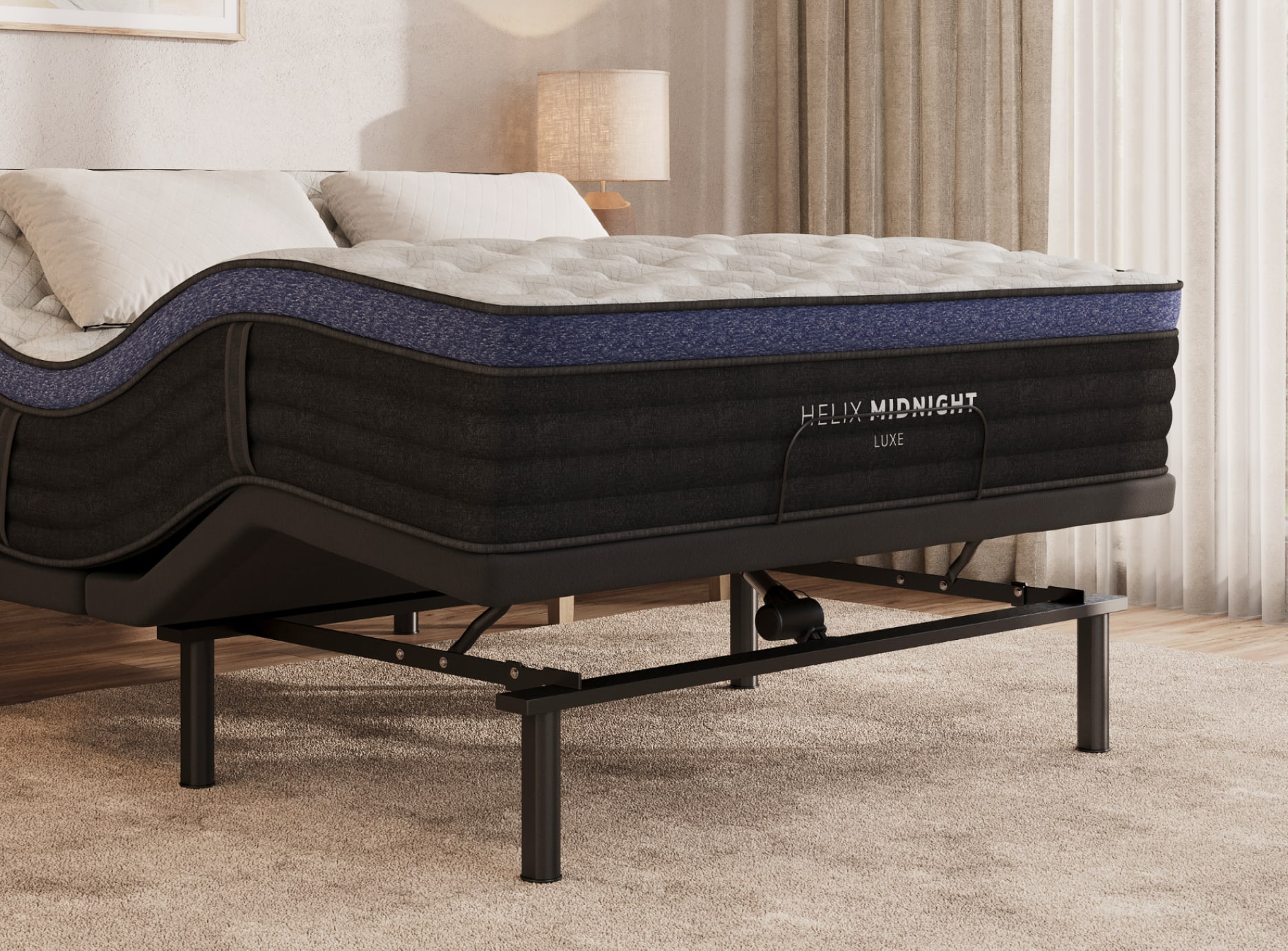 An image of the Adjustable Base with a Midnight Luxe on top