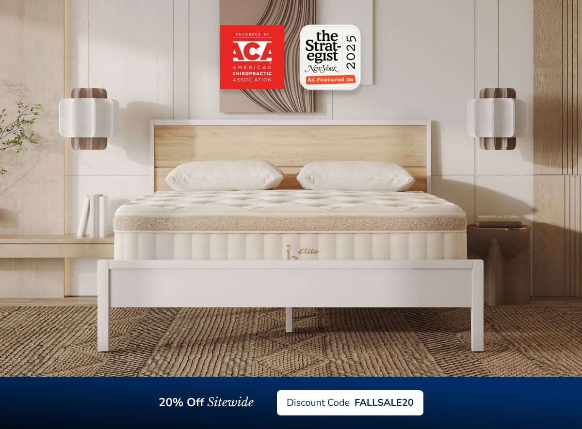 An image of the Birch mattress with a callout to save 20% sitewide with code FALLSALE20