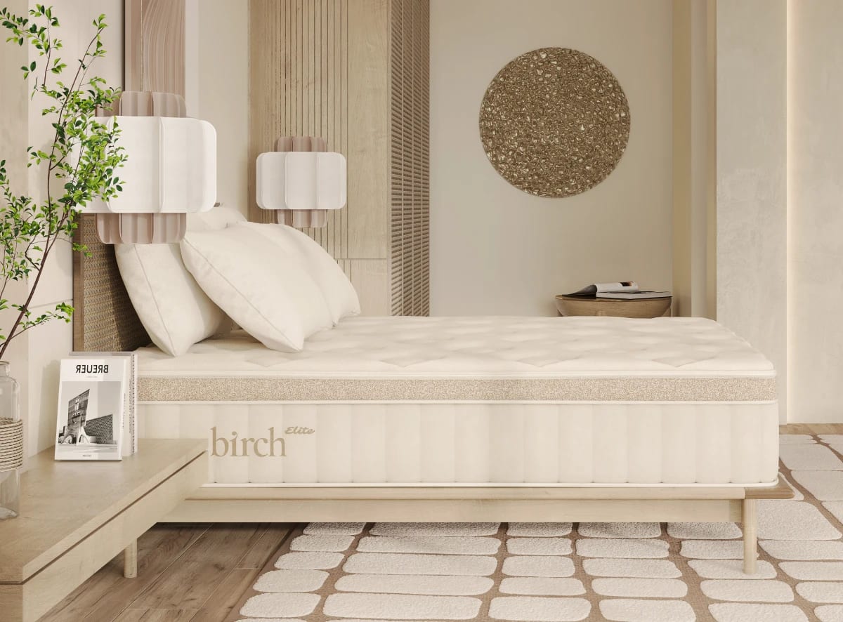 A rendered image of the Birch Elite Mattress in a bedroom setting.
