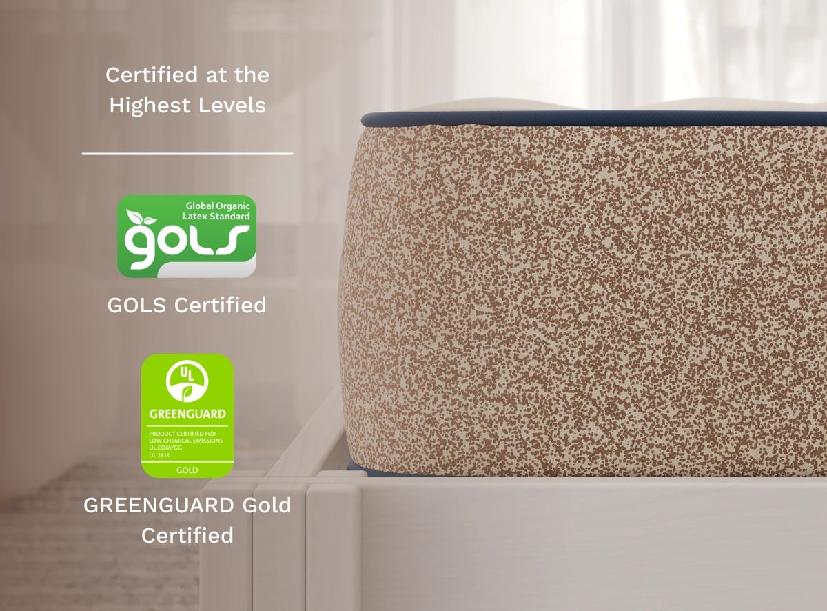 The Birch Kids Natural Mattress is GOLS and GREENGUARD Gold certified.