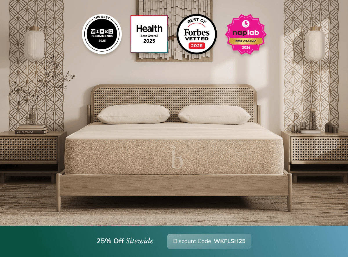 A rendered image of a Helix mattress showing you can get 25% off your order using code WKFLSH25