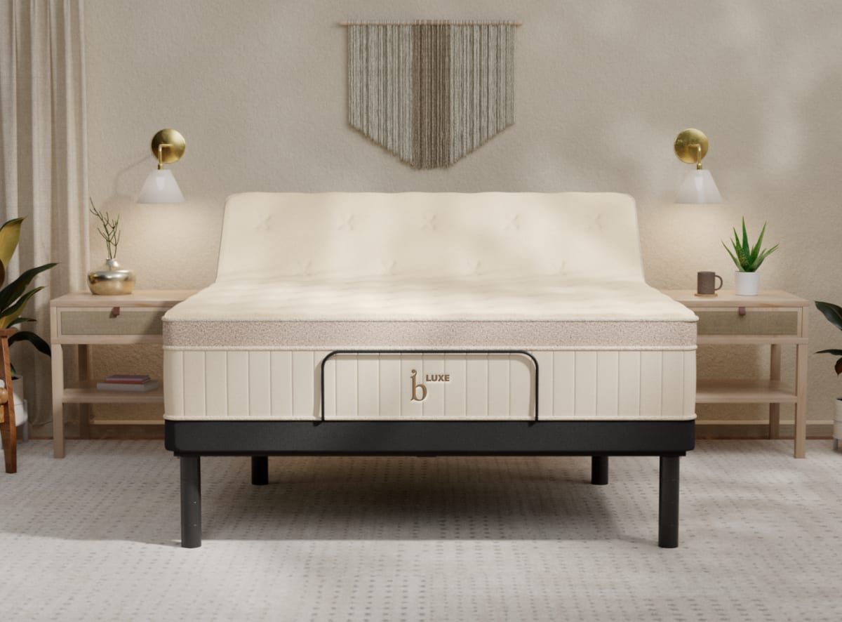 An image of the Adjustable Base with the Birch Luxe Natural Mattress on top