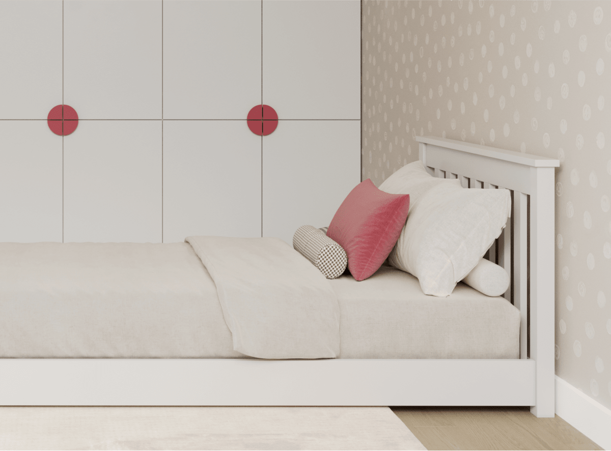 A rendered image showing the Gramercy Bed Frame in a bedroom setting