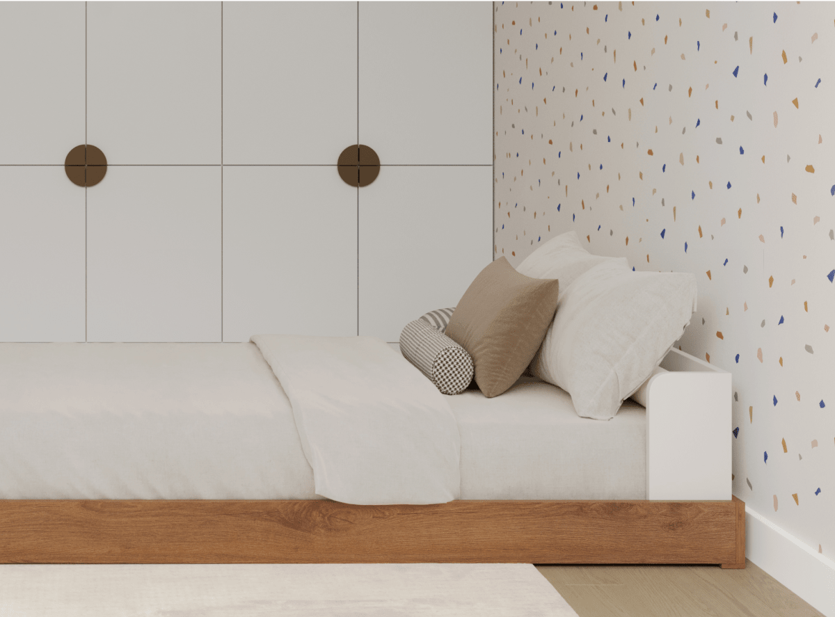 A rendered image showing the Bryant Bed Frame in a bedroom setting