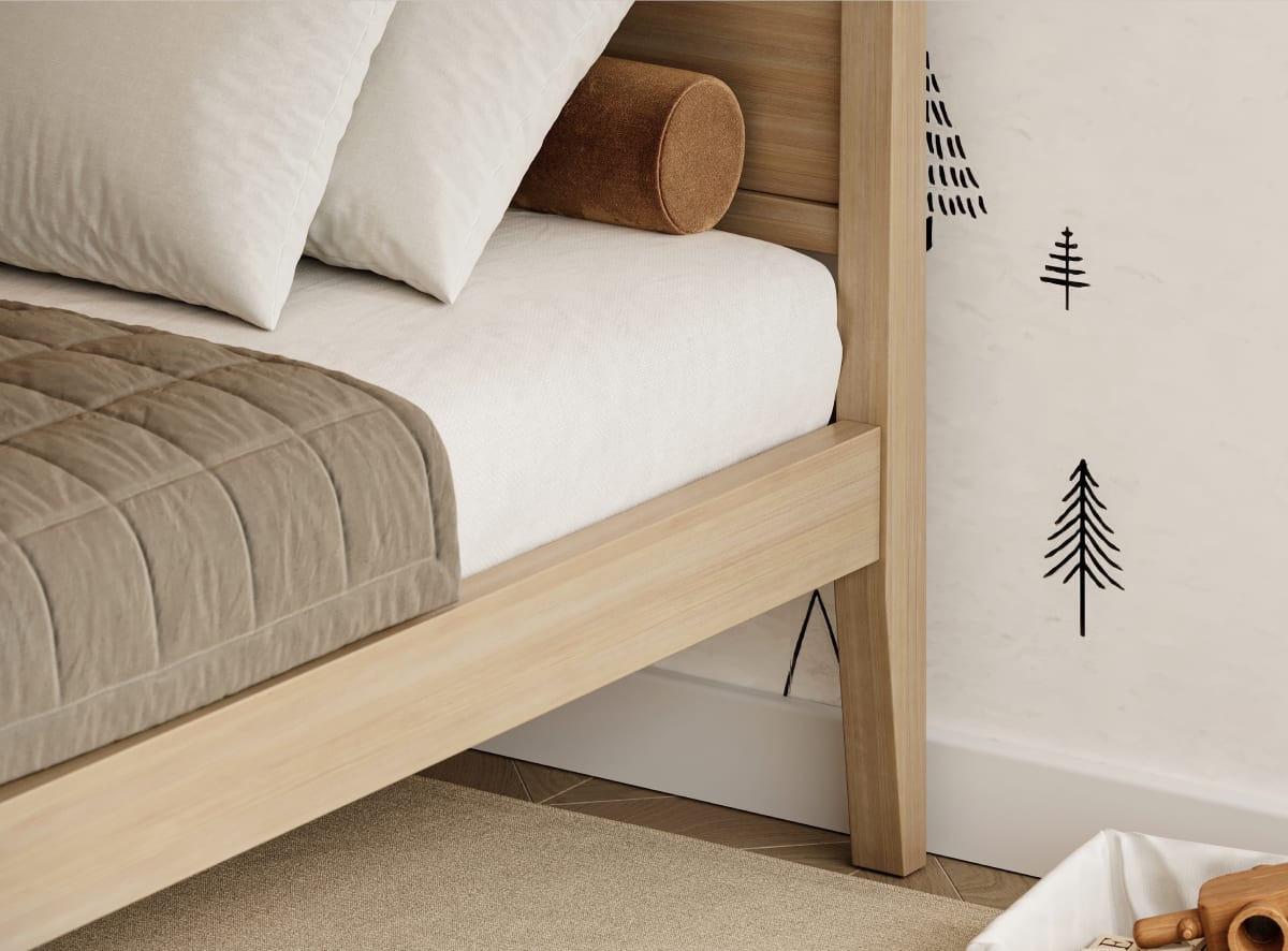 A rendered image of the Cooper Bed Frame in a kids bedroom scene