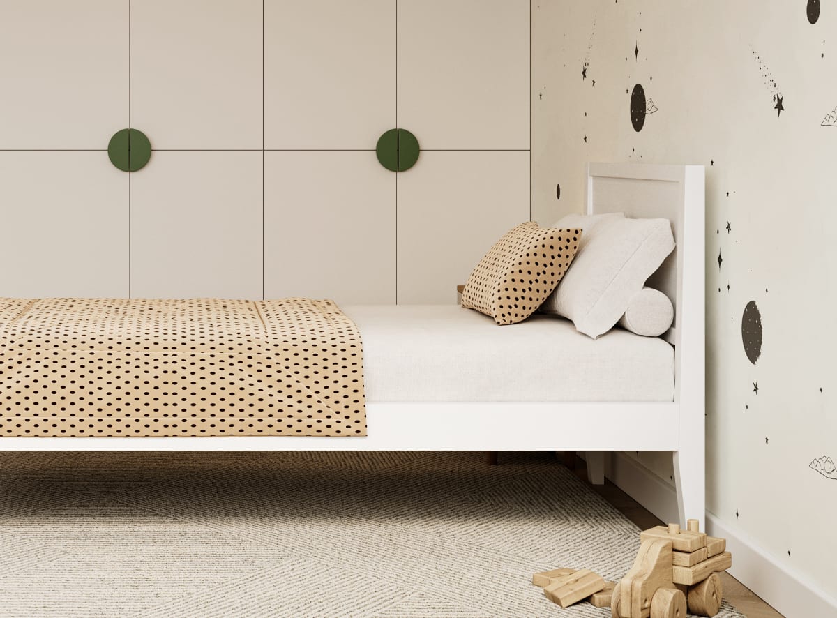 A rendered image of the Cooper Bed Frame in a kids bedroom scene