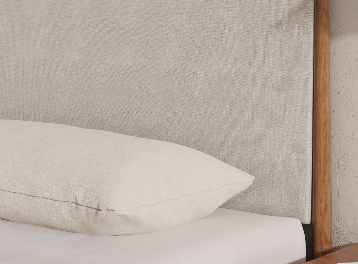 A render of the Waverly Bed Frame in a bedroom scene with a mattress on top