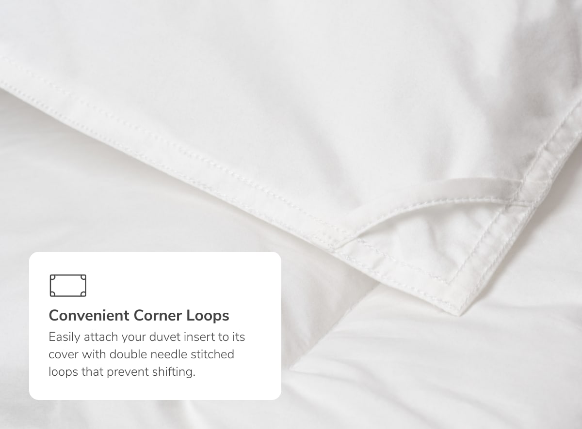 A closeup of the Duvet Insert showcasing the convenient corner loops to attach to your Duvet Cover Set