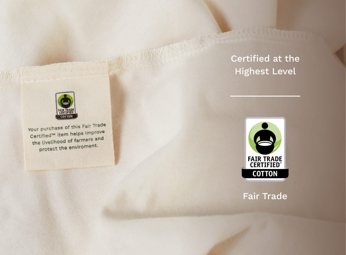 The Mattress Protector with a callout to its Fair Trade Certification