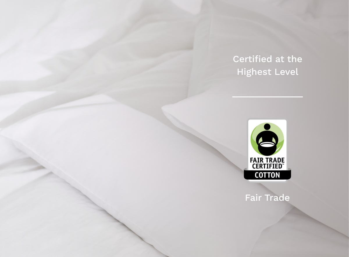 The White Sheet Set with a callout to its Fair Trade Certification