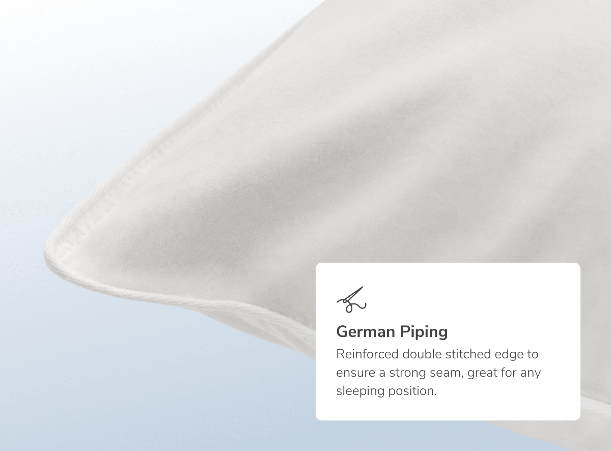 The Down and Feather Pillow on a blue gradient background