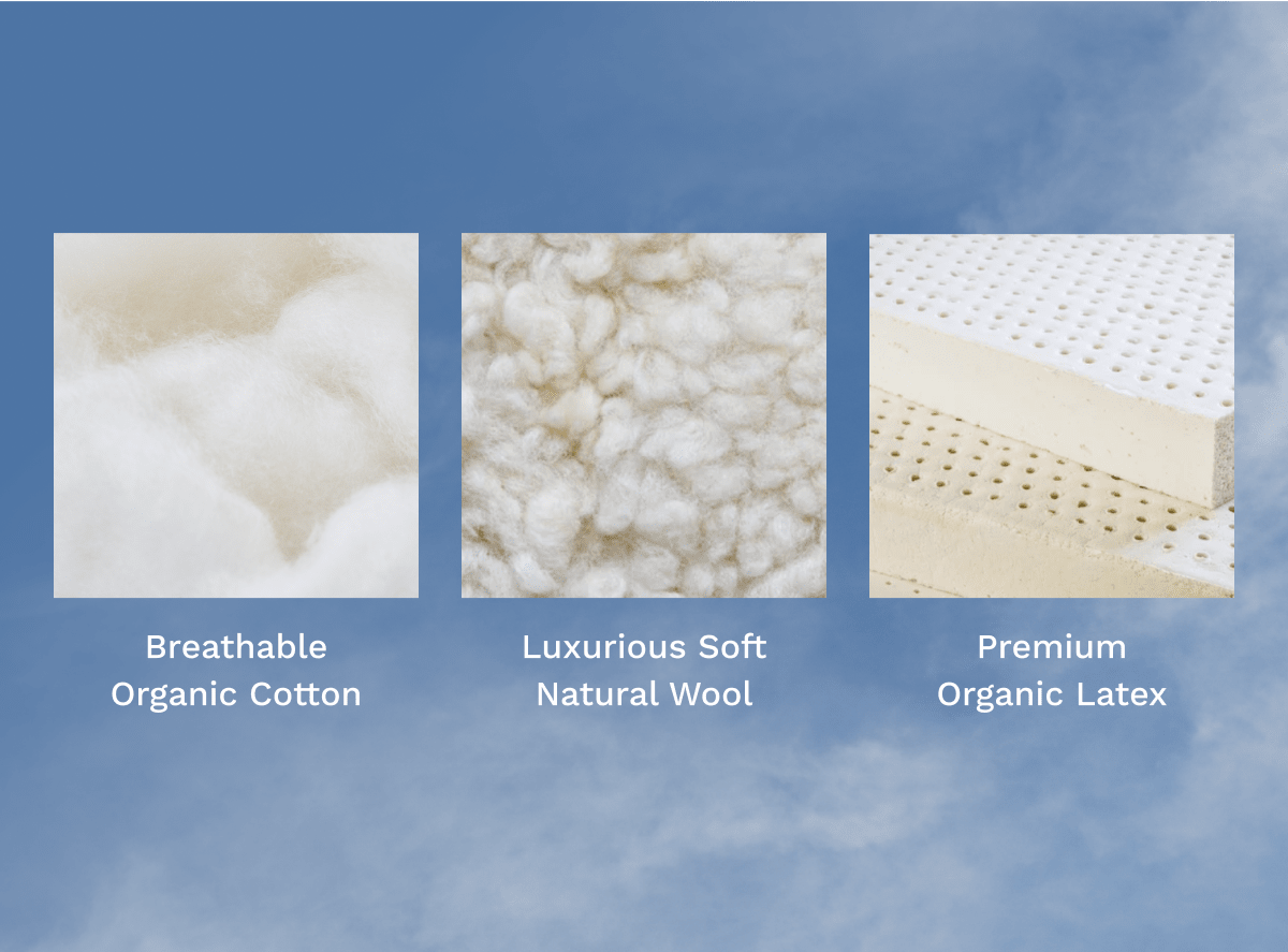 The Birch Organic Pillow is made of organic cotton, organic wool, and organic latex